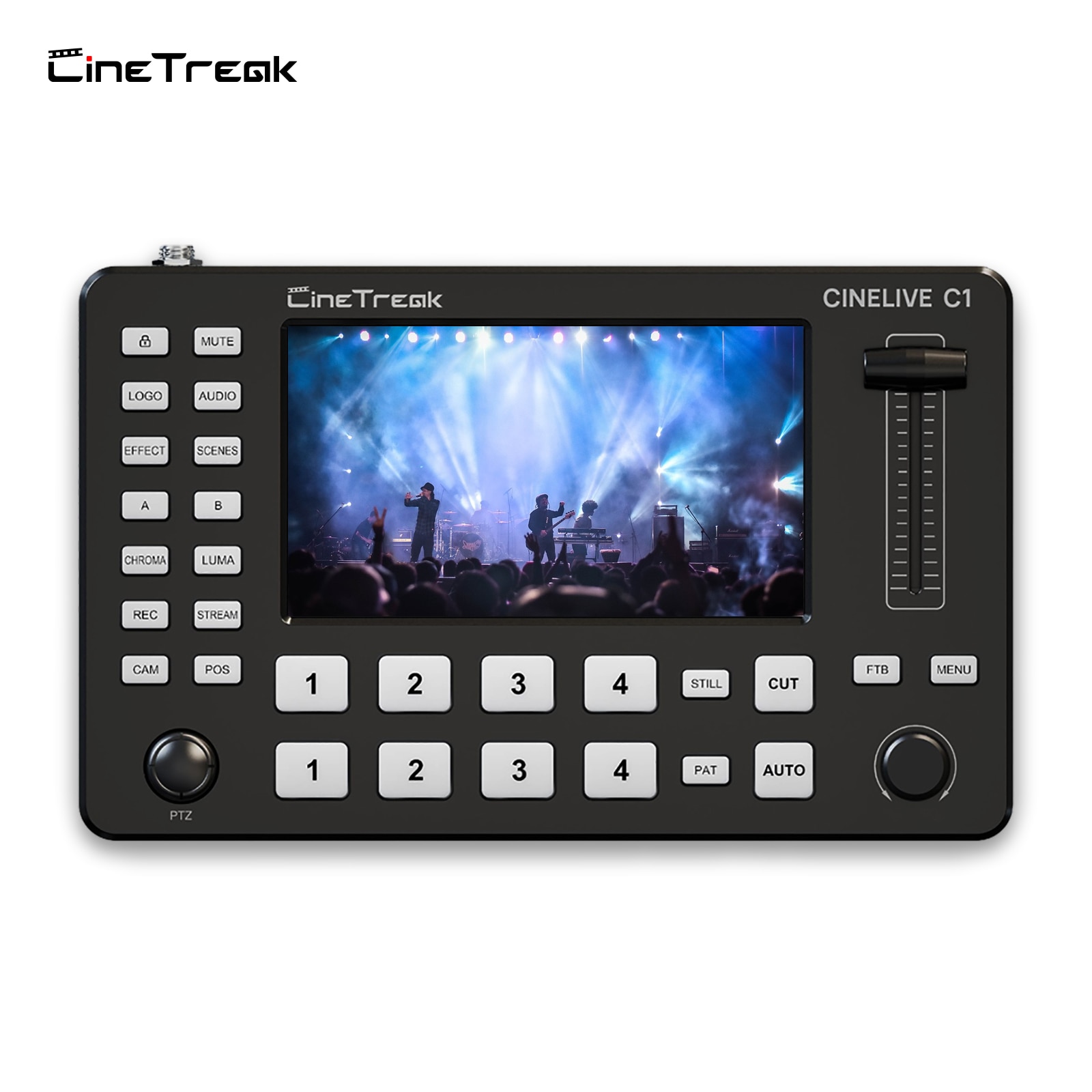 CINETREAK-CINELIVE C1 5 인치 FHD LCD 스크린 4 채널 HDMI 비디오 믹서 스위처, 크로마 키 녹화 PTZ 컨트롤 라이브 스트리밍용